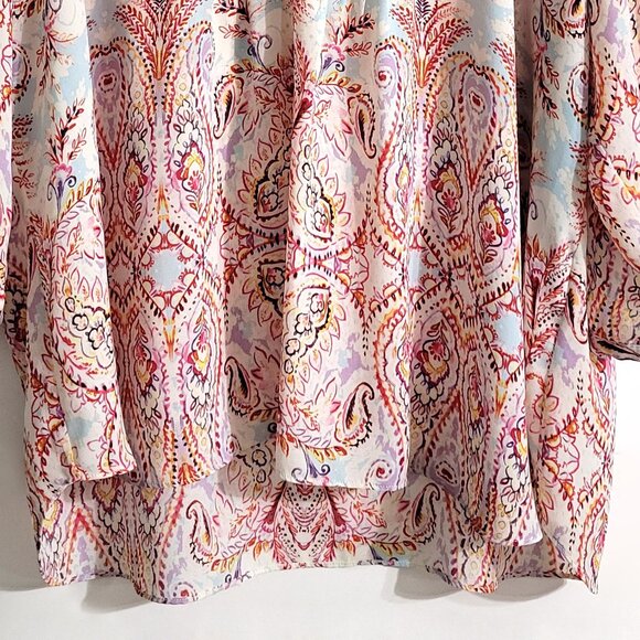 Rose & Olive Womens V-Neck Peasant Sleeve Top Size 2X Multicolor Paisley Boho - Picture 5 of 10